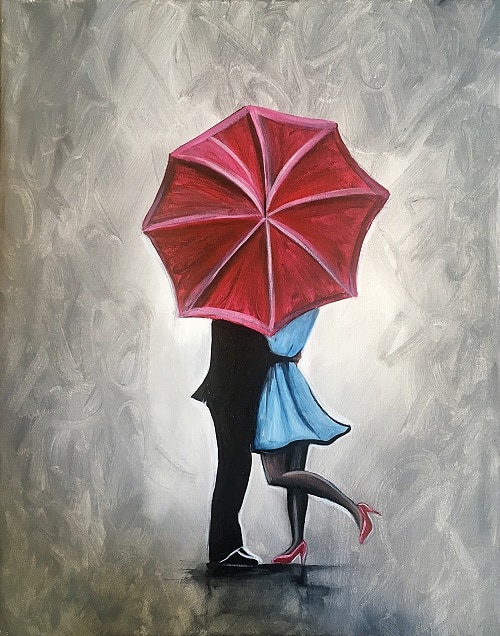 “Kissing in the Rain” Couples Paint & Sip: Pinstripes San Mateo
