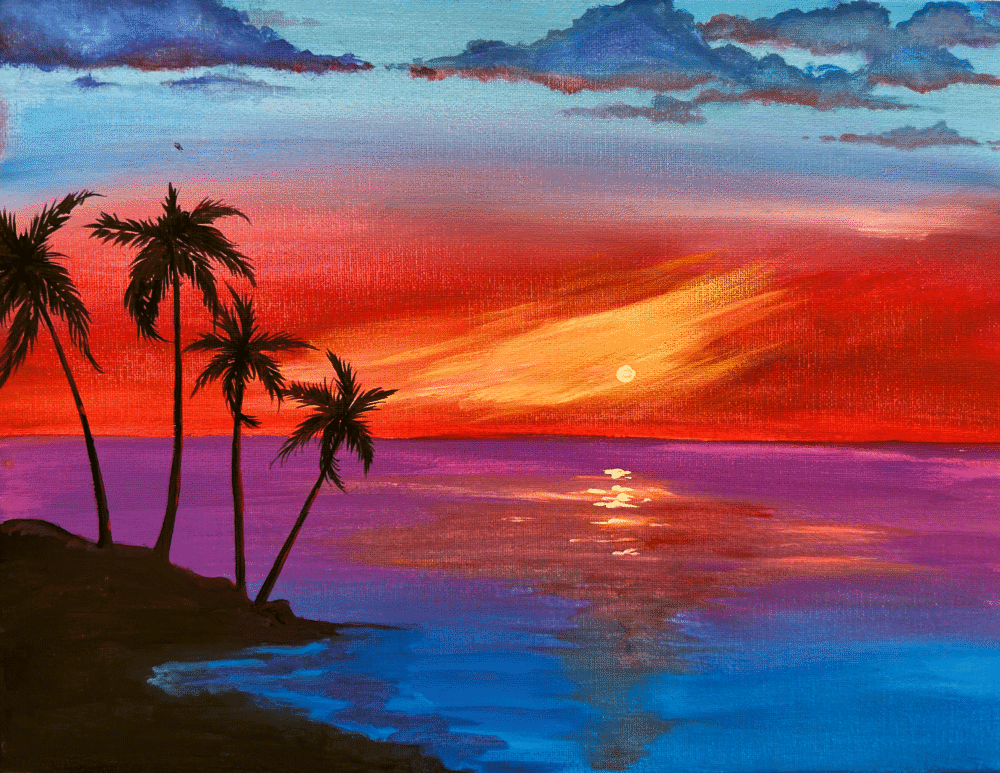 Tropical Sunset Sip and Paint - Includes Drink - Painting and Vino