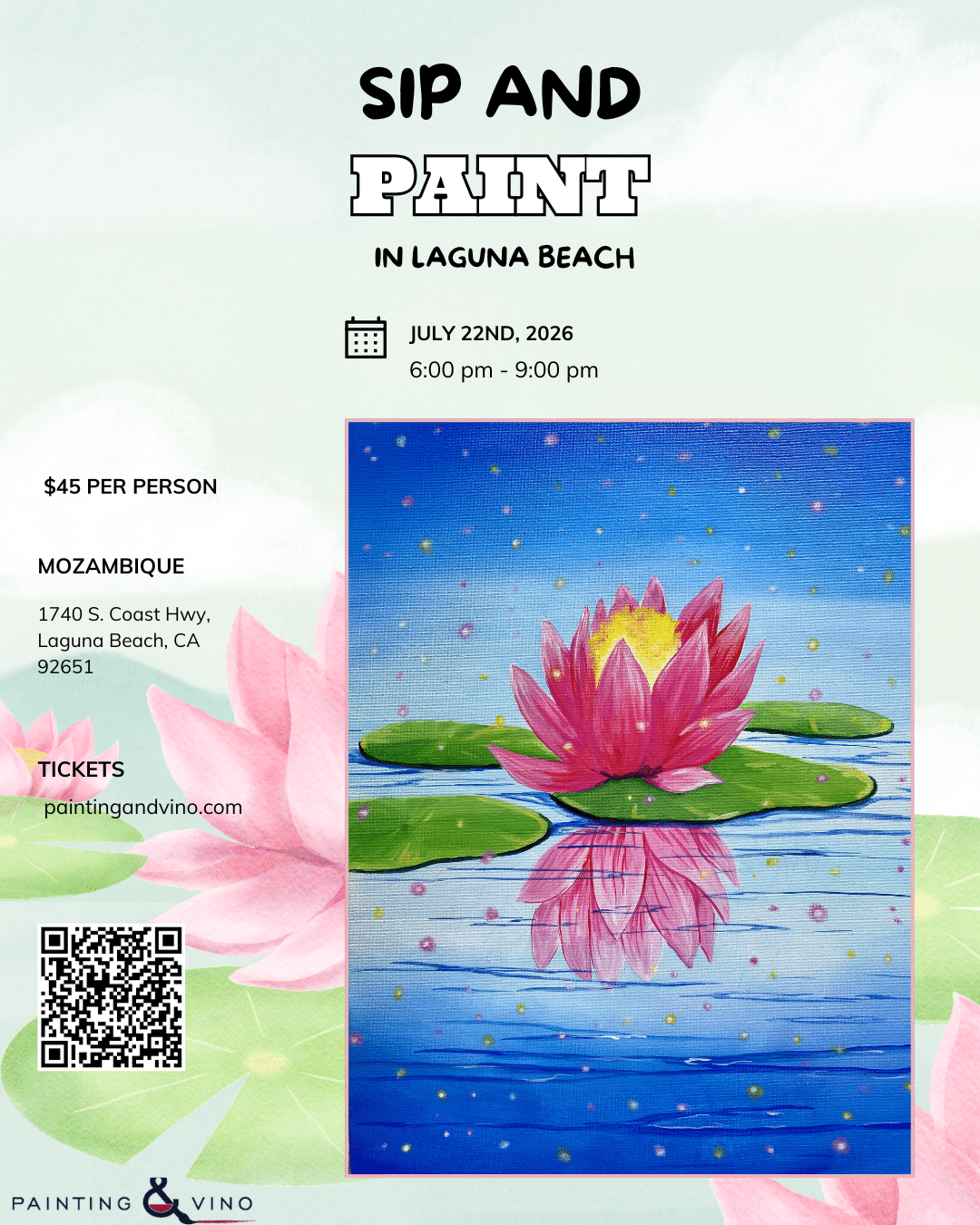 Petals on the Pond Paint and Sip Laguna Beach - Painting and Vino